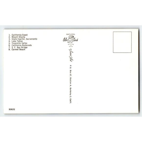 Greetings From California Map Postcard Chrome State Unused Coast Beaches Lakes - Picture 2 of 2